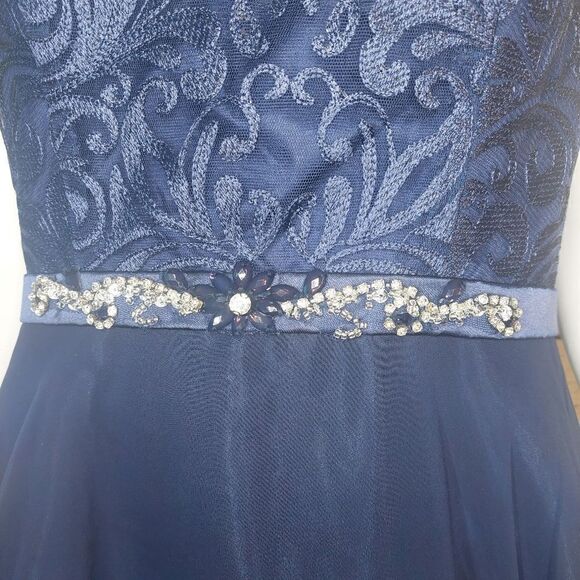 NWT Elizabeth K Lace Bodice Chiffon Navy Blue Semi-Formal Dress, Size M - Picture 4 of 16